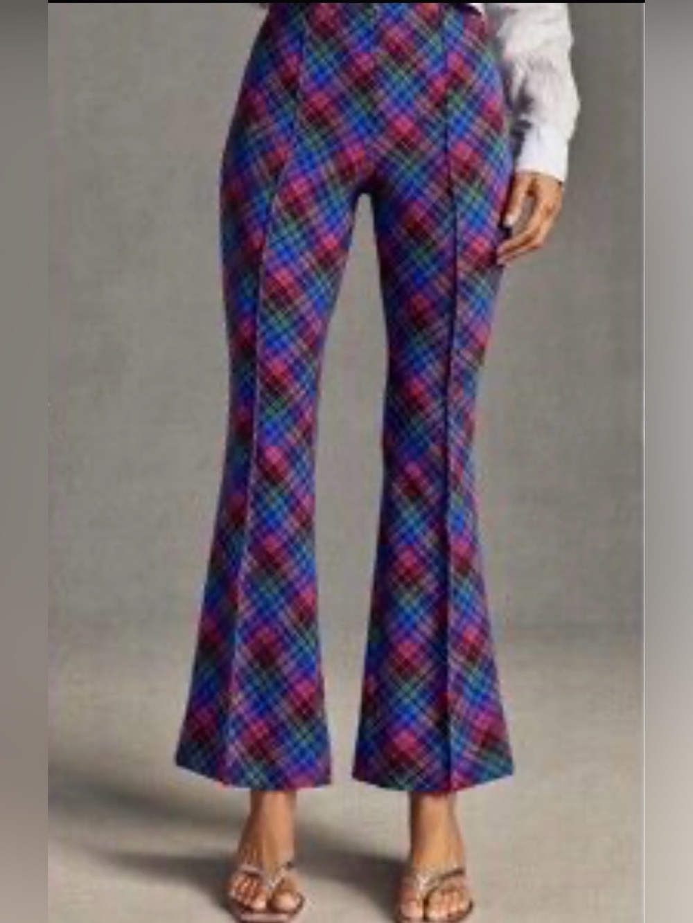 Anthropologie Maeve The Margot Kick-Flare Cropped Plaid Pants Blue Red Green